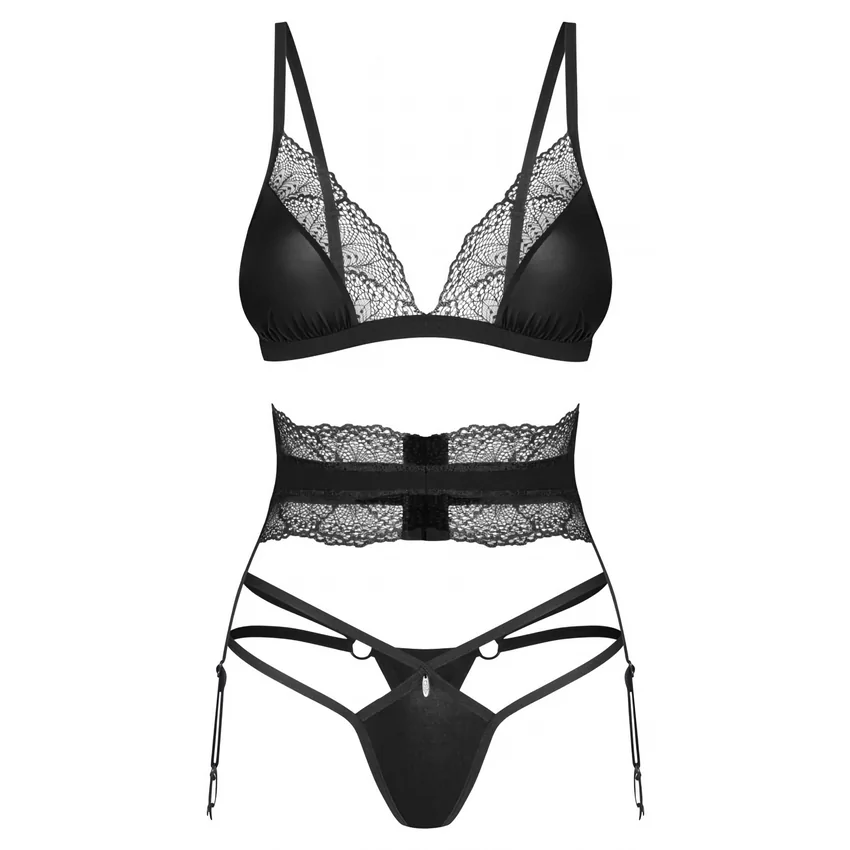 Set 3 Piese Obsessive Lobellis Negru XL-2XL