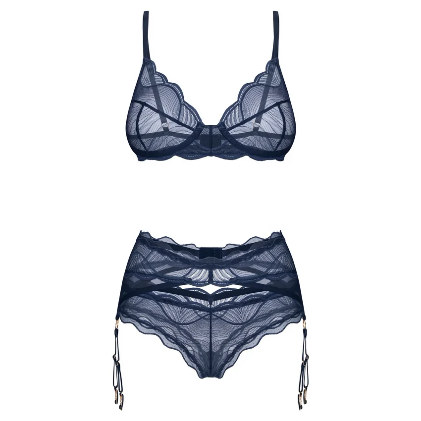 Set cu portjartier Obsessive Nightly albastru XS-S