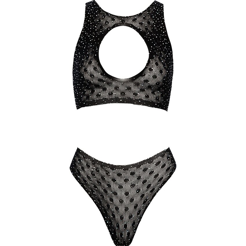 Set Intim Fantasy Cottelli Collection – Top + Tanga S-L Negru S-L
