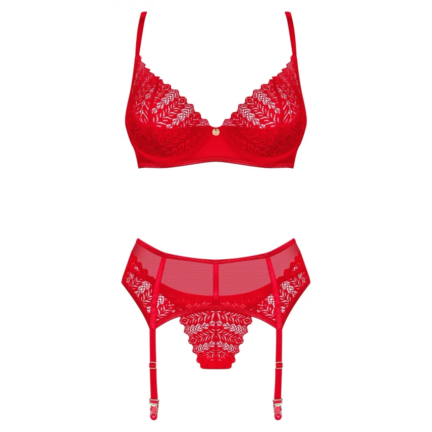 Set Obsessive Ingridia 3 Piese Roșu XL-2XL