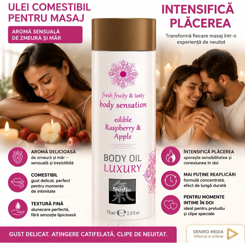 Shiatsu Ulei Comestibil Zmeură și Măr 75 ml Catifelat