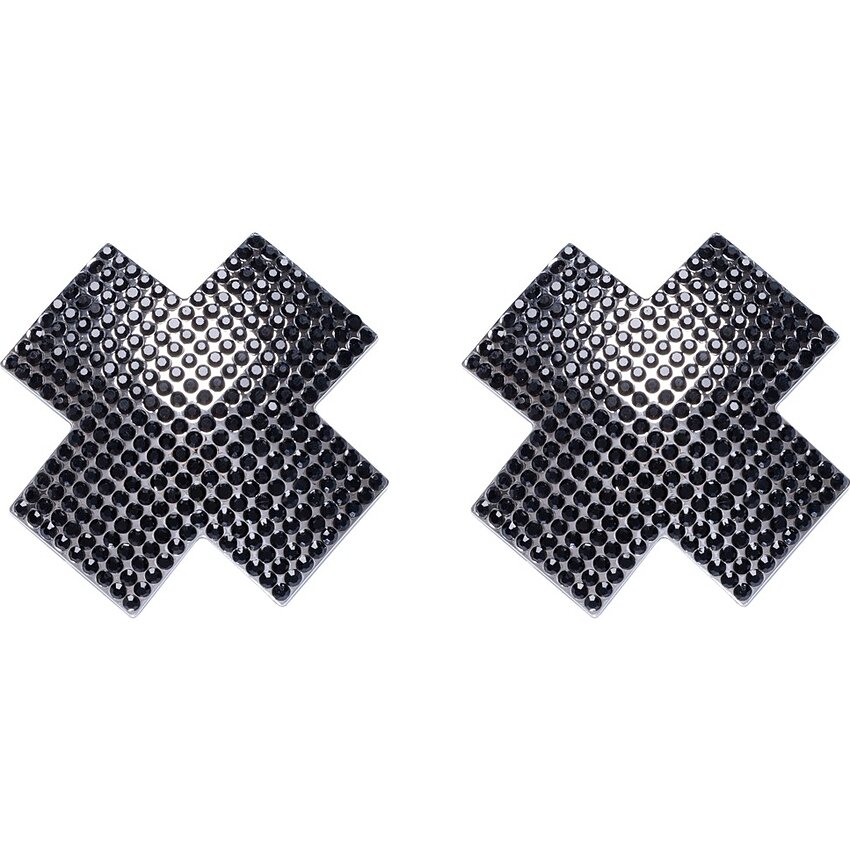 Stickere Pentru Sfârcuri Cruce – Cristale Negre, Set 2 Negru