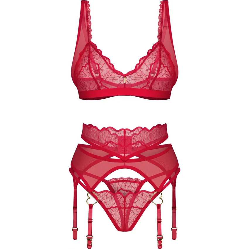 Suspender Set Obsessive Cupide Desir Roșu S-M