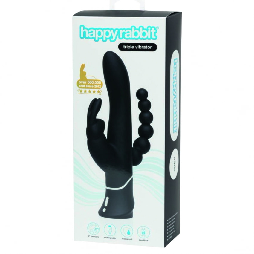 Vibrator Triplu Happy Rabbit Negru