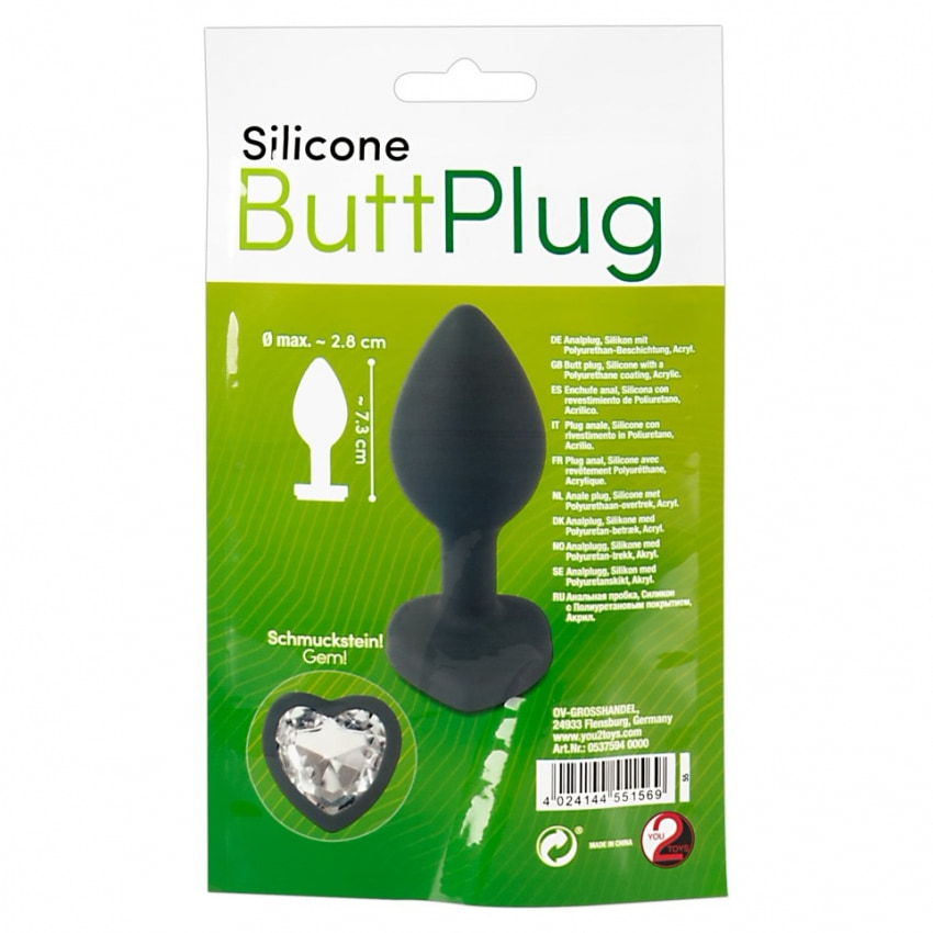 You2Toys Dop Anal Compact Din silicon cu Piatră Inimă 7.3cm Negru